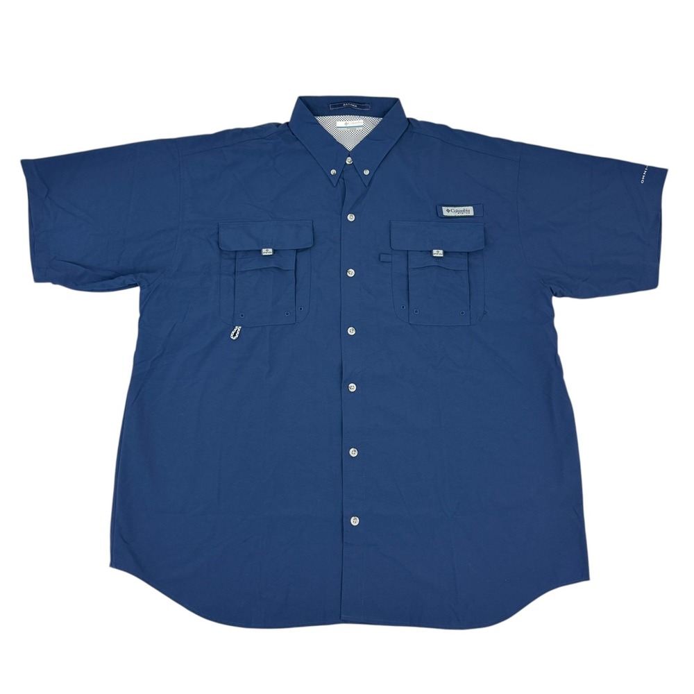 Columbia PFG Bahama Fishing Shirt Mens Extra Large Blue Vented Short Sleeve Mesh